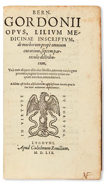 BERNARDUS DE GORDONIO. Opus lilium medicinae inscriptum.  1559